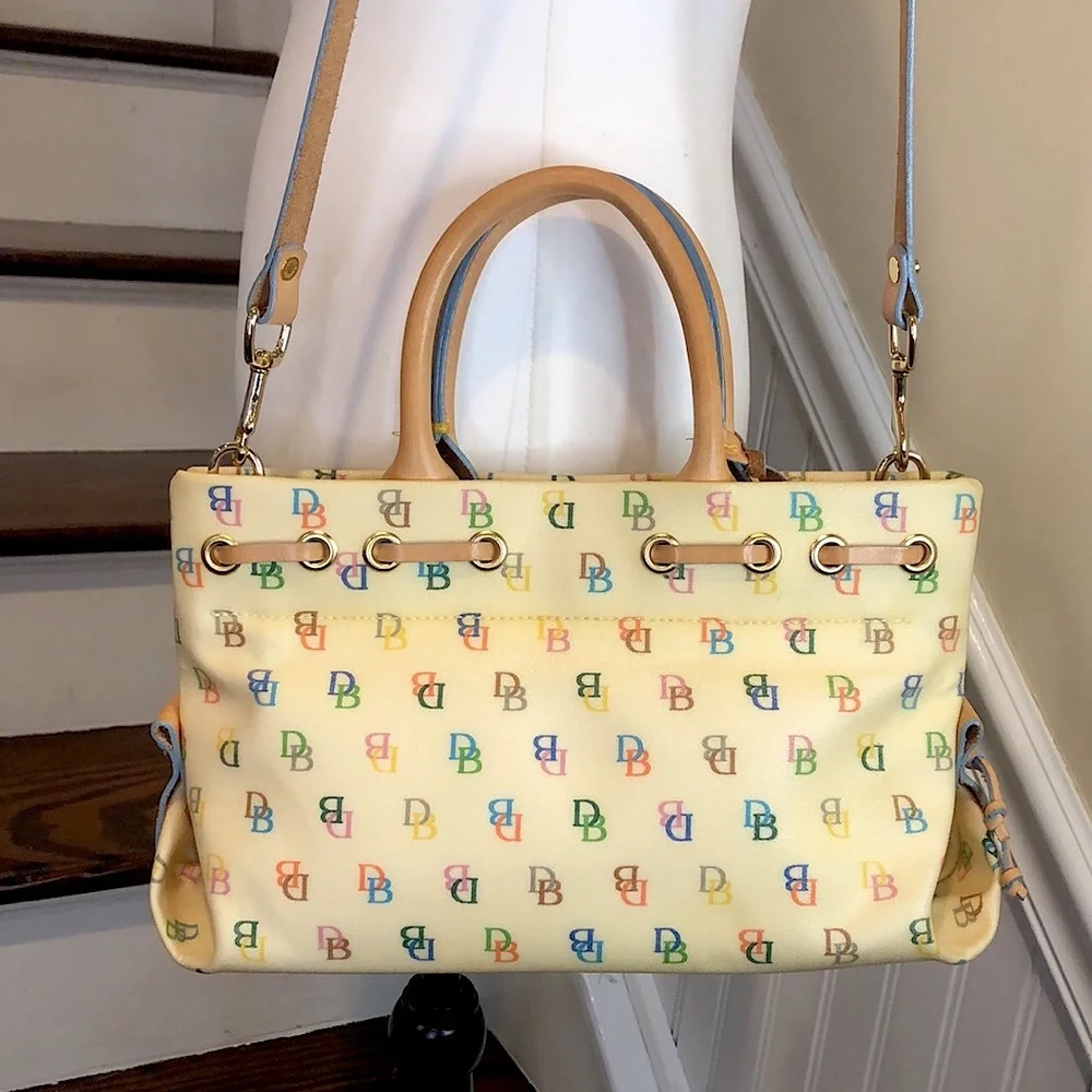 DOONEY & BOURKE Rainbow Zipper Monogram Logo Leather Tote Crossbody Shoulder Bag